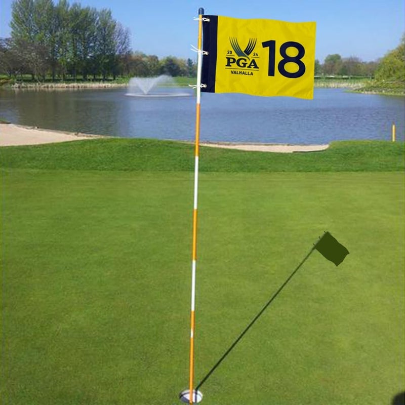 2BUT 2024 PGA Valhalla Golf Pin Flag Practic Putting Green Golf Flag For Backyard Garden Double-Sewn 600D Nylon Miniature Pin Flag (Yellow 20"x13" Grommet) - Image 4
